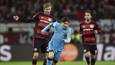Messi, en acción ante el Bayer Leverkusen Messi, en acción ante el Bayer Leverkusen
