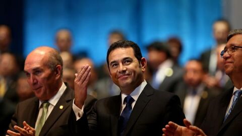 El presidente de Guatemala, Jimmy Morales, durante su investidura
