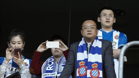 Chen Yansheng en un partido del RCD Espanyol