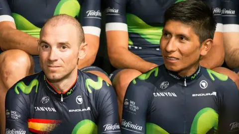 Alejandro Valverde y Nairo Quintana en la presentación del Movistar Team Alejandro Valverde y Nairo Quintana en la presentación del Movistar Team