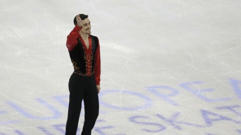 Javier Fern&aacute;ndez, tras acabar el programa corto del Europeo de Bratislava