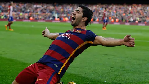 Luis Suárez celebra su gol frente al Atlético Luis Suárez celebra su gol frente al Atlético