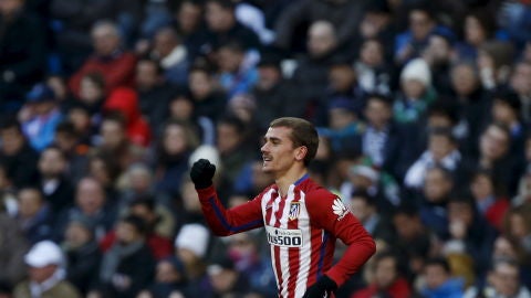 Antoine Griezmann celebra su gol en el derbi madrile&ntilde;o