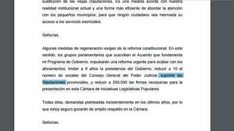 La referencia a las diputaciones en el Discurso de Pedro S&aacute;nchez