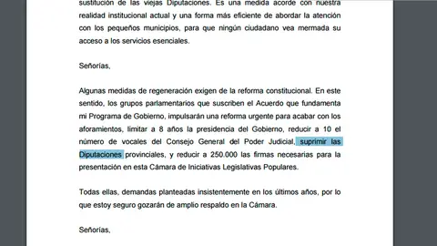 La referencia a las diputaciones en el Discurso de Pedro Sánchez La referencia a las diputaciones en el Discurso de Pedro Sánchez