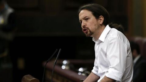 El l&iacute;der de Podemos, Pablo Iglesias, en el Congreso de los Diputados