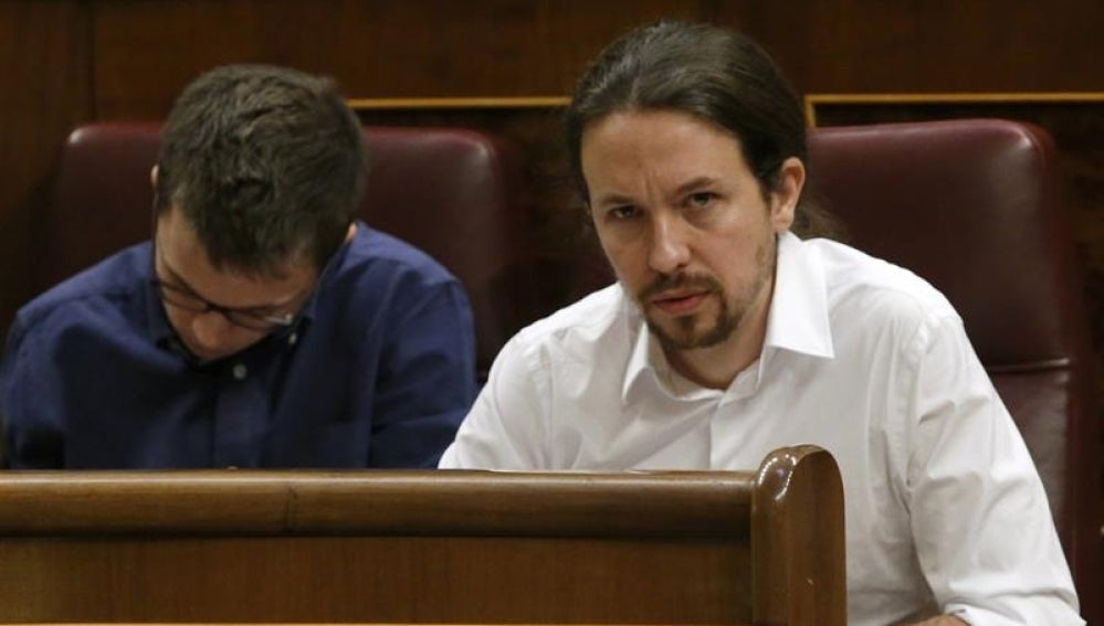 El líder de Podemos, Pablo Iglesias, en el Congreso de los Diputados