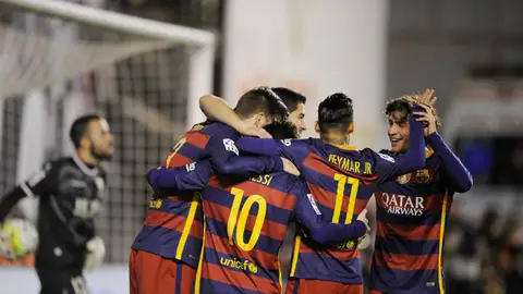 Los jugadores del Barcelona celebran un gol en Vallecas Los jugadores del Barcelona celebran un gol en Vallecas
