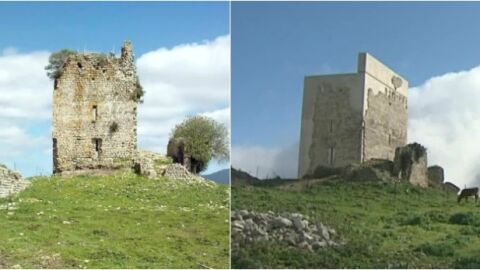Imagen del antes y el despu&eacute;s del castillo de Matrera
