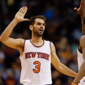 José Manuel Calderón celebra una acción en el partido de los New York Knicks