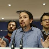 El líder de Podemos, Pablo Iglesias, en rueda de prensa