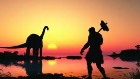 Dinosaurio y hombre Dinosaurio y hombre