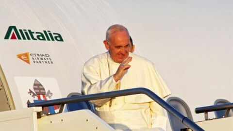 El Papa Francisco a su llegada a Lesbos