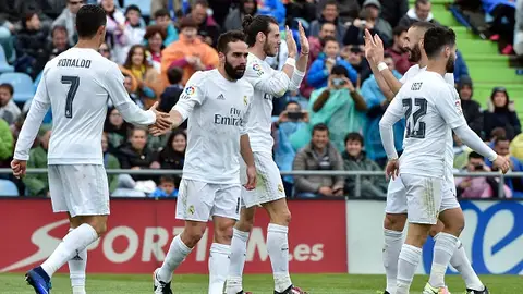 El Real Madrid celebra un gol ante el Getafe El Real Madrid celebra un gol ante el Getafe