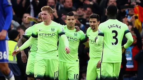 Sergio Agüero festeja con el Manchester City Sergio Agüero festeja con el Manchester City