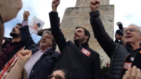 Alberto Garz&oacute;n, durante un acto de Izquierda Unida