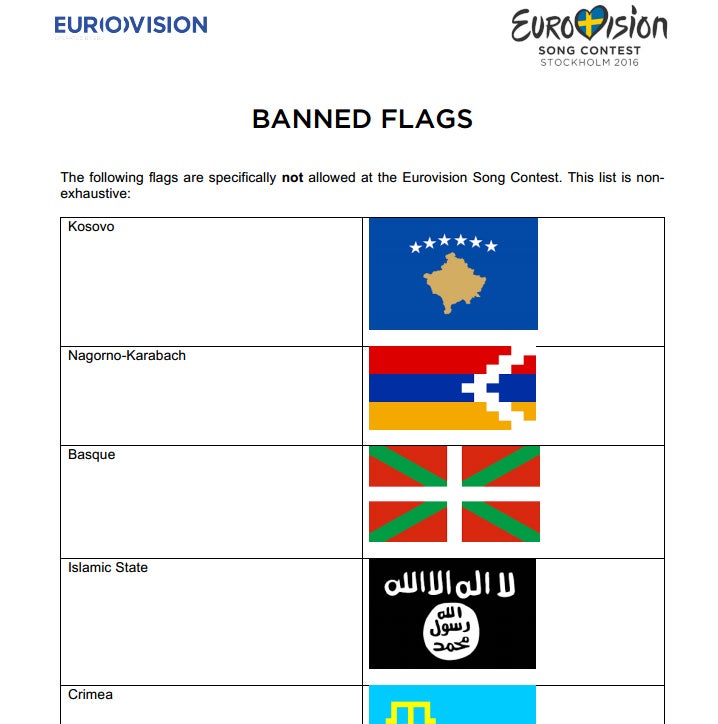 Eurovisión prohíbe la ikurriña junto con otras banderas como la de Daesh Eurovisión prohíbe la ikurriña junto con otras banderas como la de Daesh