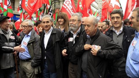 Ignacio Fern&aacute;ndez Toxo y C&aacute;ndido M&eacute;ndez, en la marcha por el D&iacute;a del Trabajo de 2014