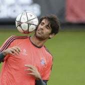 Javi Martínez, en el entrenamiento del Bayern