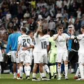 La plantilla del Real Madrid celebra el pase a la final La plantilla del Real Madrid celebra el pase a la final