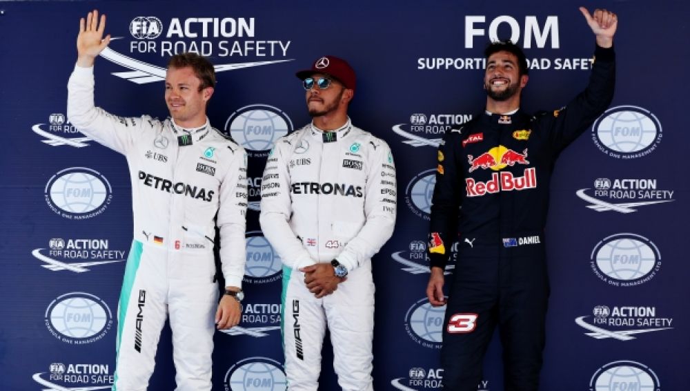 Hamilton, Rosberg y Ricciardo tras la clasificación del GP de España