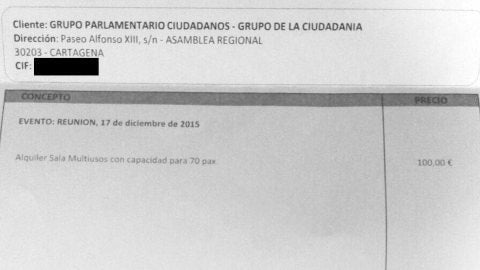 Factura de Ciudadanos Murcia en diciembre de 2015
