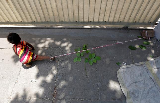 La niña que pasa el día atada a una piedra mientras sus padres trabajan La niña que pasa el día atada a una piedra mientras sus padres trabajan