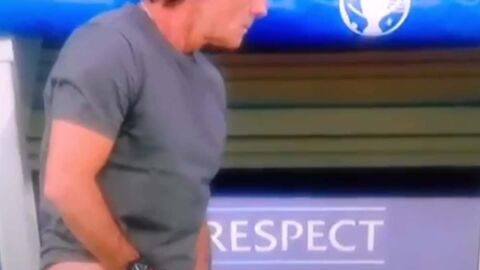 Joachim L&ouml;w, en el banquillo durante el Alemania - Ucrania