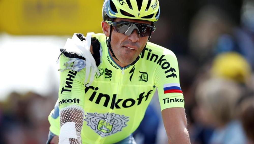 Alberto Contador, tras su caída en la Primera Etapa del Tour de Francia