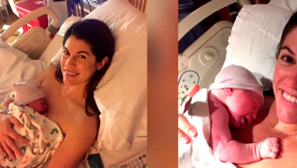 Sarah Mariuz y Leah Rodgers tras dar a luz.