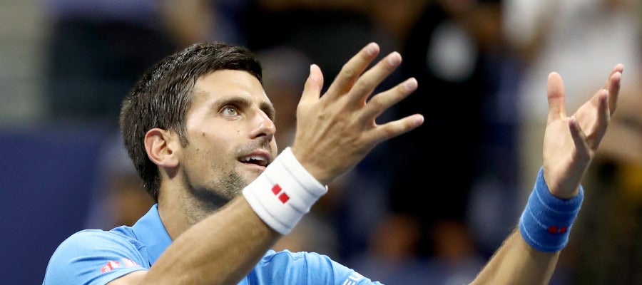 Djokovic celebrando su triunfo ante Janowicz en el US Open Djokovic celebrando su triunfo ante Janowicz en el US Open