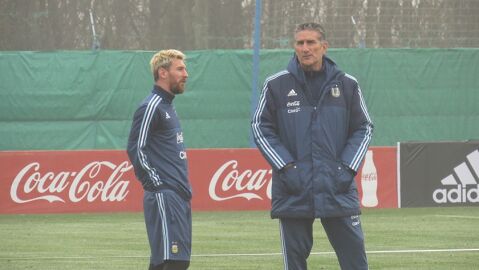 Messi, en el entrenamiento con la Albiceleste