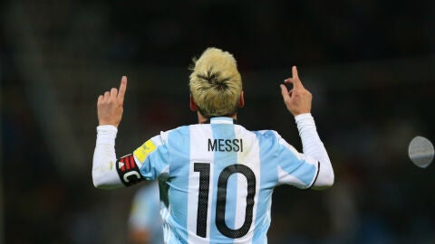 Messi celebra un gol con Argentina