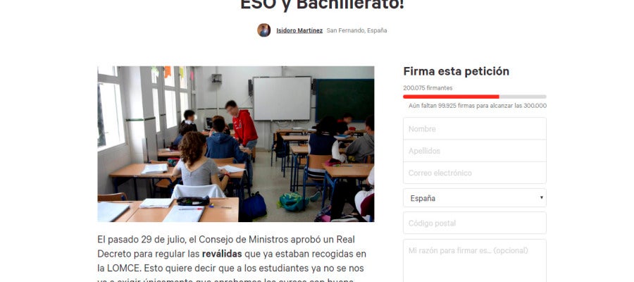 Solicitud: ¡No a las reválidas de la ESO y Bachillerato! Solicitud: ¡No a las reválidas de la ESO y Bachillerato!