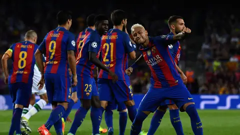 Neymar celebra su gol ante el Celtic Neymar celebra su gol ante el Celtic