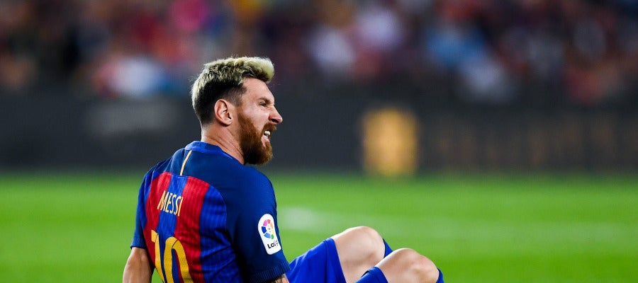 Messi, con dolores en el pubis Messi, con dolores en el pubis