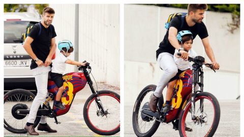 Piqu&eacute; va a recoger al colegio a su hijo en bicicleta