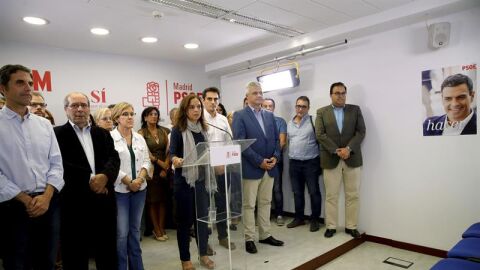 La secretaria general, Sara Hern&aacute;ndez, durante la rueda de prensa posterior a la reuni&oacute;n de la Comisi&oacute;n Ejecutiva Regional del PSOE