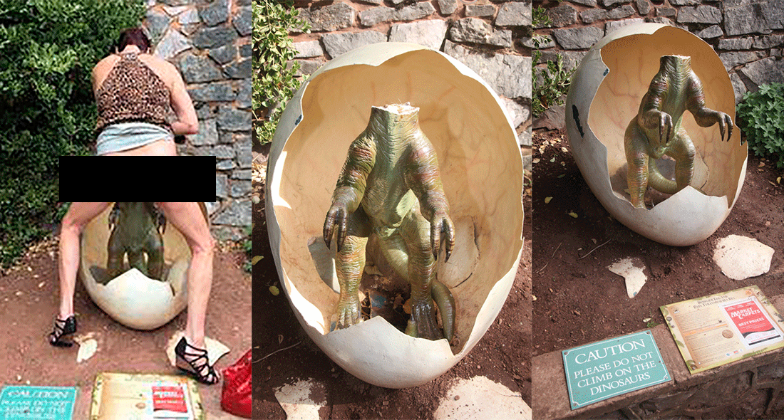 Una mujer es fotografiada 'manteniendo sexo' con la figura de un dinosaurio en un parque de atracciones Una mujer es fotografiada 'manteniendo sexo' con la figura de un dinosaurio en un parque de atracciones