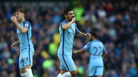 Nolito celebra un gol con el Manchester City