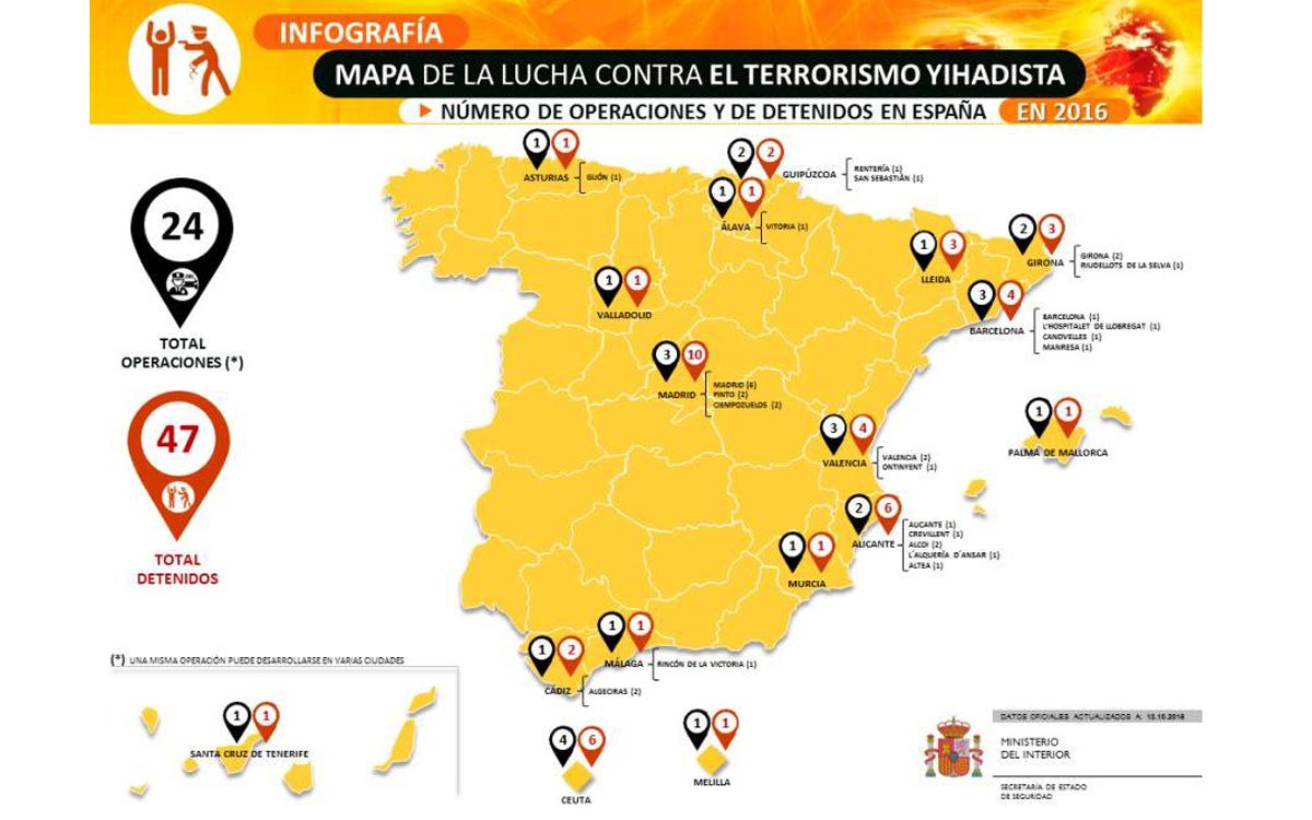 Estos mapas muestran cómo es la lucha contra el yihadismo en España Estos mapas muestran cómo es la lucha contra el yihadismo en España
