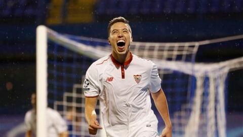Nasri celebra su gol ante el Zagreb