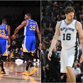 Curry y Durant frente a Pau Gasol y Parker Curry y Durant frente a Pau Gasol y Parker