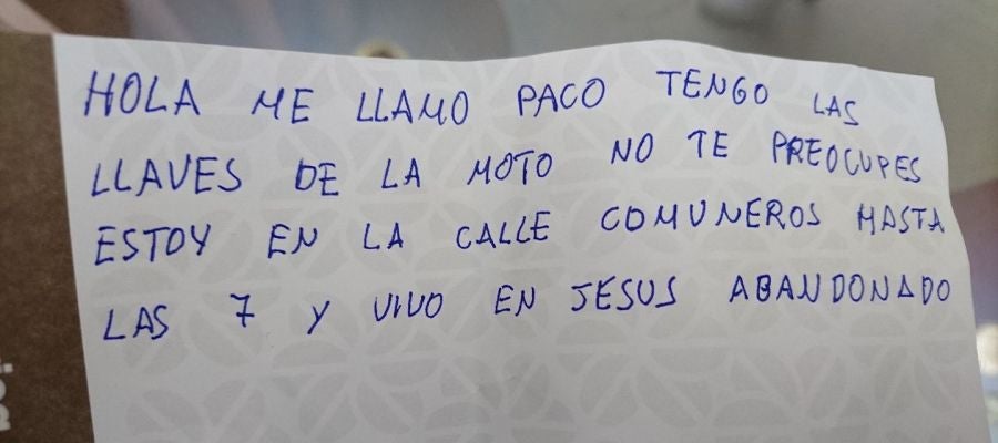 La nota con la que Paco devolvió las llaves a Pedro La nota con la que Paco devolvió las llaves a Pedro