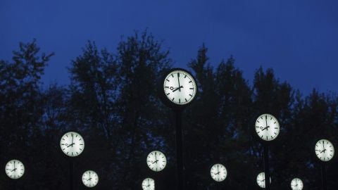 Detalle de la instalaci&oacute;n 'Zeitfeld' del artista Klaus Rinke en D&uuml;sseldorf (Alemania)