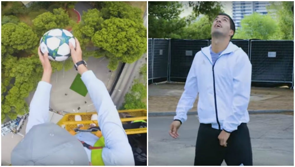 El imposible reto de Luis Suárez: ¿conseguirá controlar un balón lanzado desde una grúa a 35 metros de altura? El imposible reto de Luis Suárez: ¿conseguirá controlar un balón lanzado desde una grúa a 35 metros de altura?