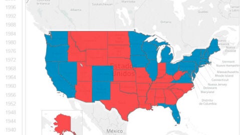 La evoluci&oacute;n del voto en EEUU, estado por estado
