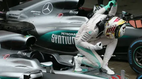 Hamilton celebra la victoria en Brasil Hamilton celebra la victoria en Brasil