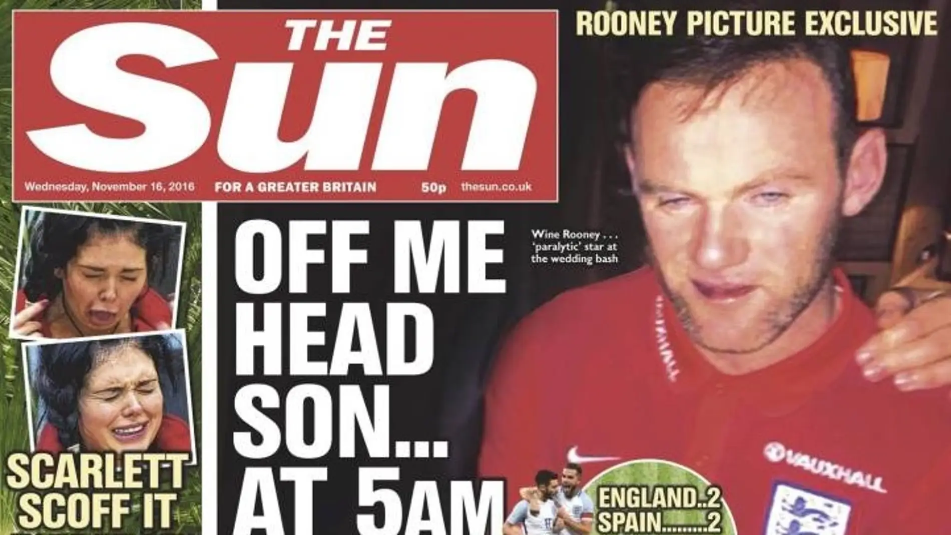 La imagen de Wayne Rooney borracho en la portada de 'The Sun'