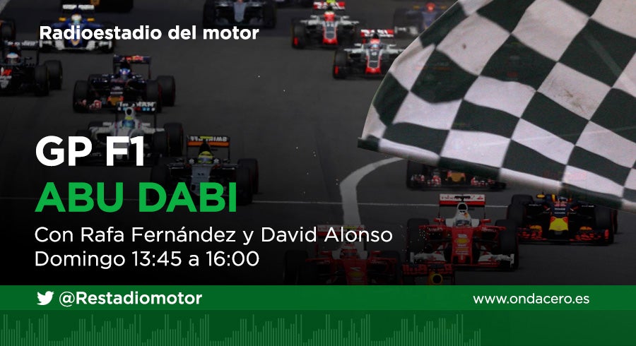 Escucha en directo el Gran Premio de Abu Dabi de Fórmula 1 a través de la Onda Media (954 am), ondacero.es y la APP de Onda Cero Escucha en directo el Gran Premio de Abu Dabi de Fórmula 1 a través de la Onda Media (954 am), ondacero.es y la APP de Onda Cero